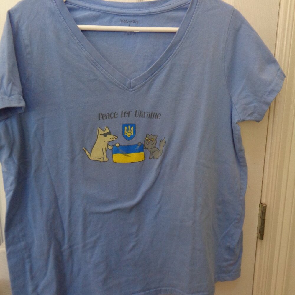 Teddy the Dog PEACE FOR UKRAINE Blue T-shirt size 1 XL